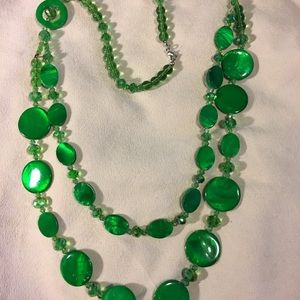28” Aged Emerald Green Diamond Cut Beaded Necklace
